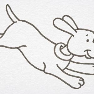 Illustration, smiling Dog leaping forward with outstretched legs, side view