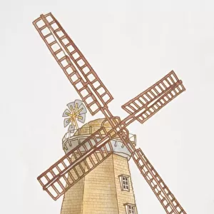 Illustration, Smock Mill, traditional four-armed windmill