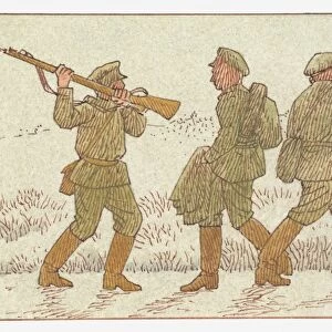 Illustration of soldiers deserting the frontline during World War I