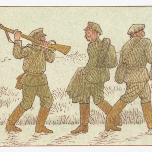 Illustration of soldiers deserting the frontline during World War I
