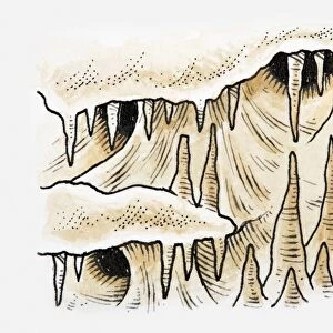 Illustration of stalagmites and stalactites in cave