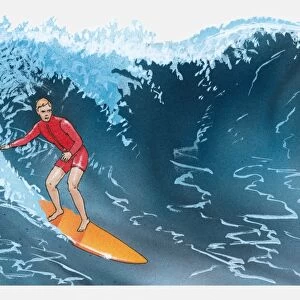 Illustration of surfer and large wave