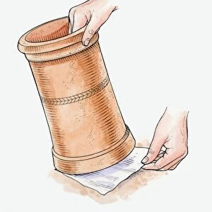 Illustration of using piece of netting below old terracotta chimney pot to prevent pests from enteri