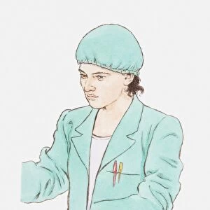 Illustration of woman wearing laboratory coat and cap