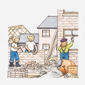 Illustration of workers at building site