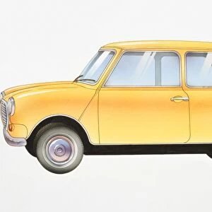 Illustration, yellow Mini car, side view