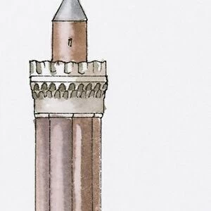 Illustration of Yivli Minare, a 14th century Seljuk-Ottoman fluted minaret