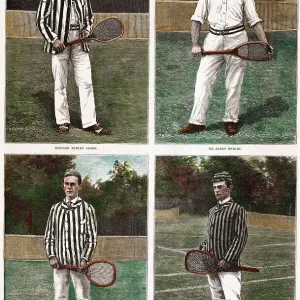 Illustrations Depicting Early Tennis Players with Their Racquets Illustrations Depicting Early Tennis Players with Their Racquets