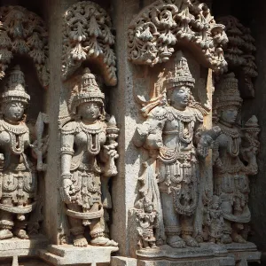 Images of deities on the wall of Kesava Temple, Keshava Temple, Hoysala style, Somnathpur, Somanathapura, Karnataka, South India, India, South Asia, Asia