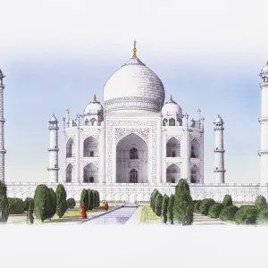 India, Agra, Taj Mahal, fachada del mausoleo. India, Agra, Taj Mahal, fachada del mausoleo.