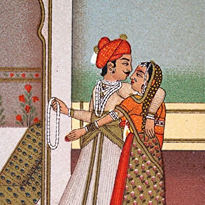 Indian couple, Traditional costume, Mughal India, 19th Century