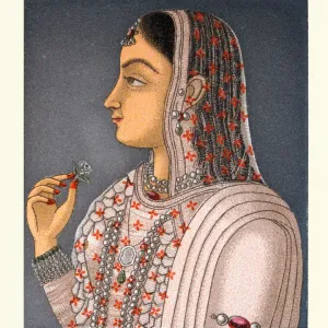 Vintage Indian Woman Print of Mughal Court Vintage Indian Woman Print of Mughal Court