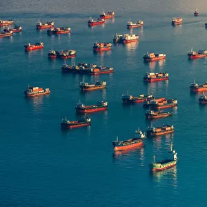 Industrial ships fleed in Victoria habour, Hong Kong