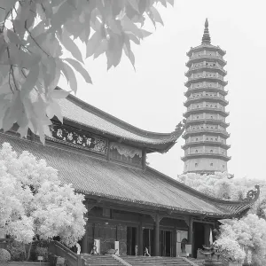 Infrared image of Chua Bai Dinh temple in the provice of Ninh Binh in Vietnam Infrared image of Chua Bai Dinh temple in the provice of Ninh Binh in Vietnam