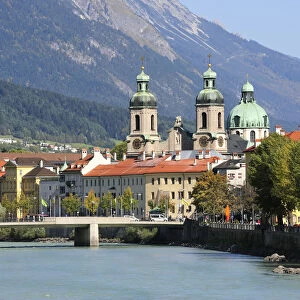 Innsbruck, St. James Cathedral, River Inn, Karwendel Mountains, Tyrol, Austria, Europe, PublicGround