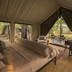 Inside view of luxury tent, Machaba Camp, Okavango Delta, BBotswana