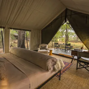 Inside view of luxury tent, Machaba Camp, Okavango Delta, BBotswana