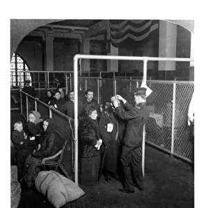 A US Inspector Examining The Eyes Of Arriving Immigrants On Ellis Island, New York Harbor