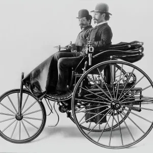 Inventor Karl Benz and Assistant in Early Motorwagen Inventor Karl Benz and Assistant in Early Motorwagen