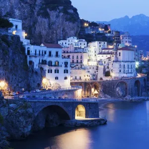 Italy, Campania, Atrani Coastline Dusk Print Italy, Campania, Atrani Coastline Dusk Print