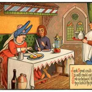 Jack Sprat konnte keinen Fett essen - Illustration eines viktorianischen Kinderreims. Jack Sprat konnte keinen Fett essen - Illustration eines viktorianischen Kinderreims.
