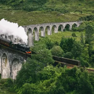 Jacobite Express crossing Glenfinnan Viaduct Print Jacobite Express crossing Glenfinnan Viaduct Print