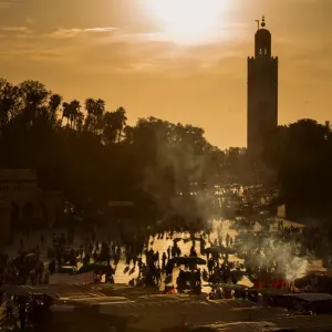 Jamaa el Fna (also Jemaa el-Fnaa, Djema el-Fna or Djemaa el-Fnaa) is a square and market place in Marrakeshs medina quarter (old city) with Koutubia in background. Marrakesh, Morocco, north Africa. n Jamaa el Fna (also Jemaa el-Fnaa, Djema el-Fna or Djemaa el-Fnaa) is a square and market place in Marrakeshs medina quarter (old city) with Koutubia in background. Marrakesh, Morocco, north Africa. n