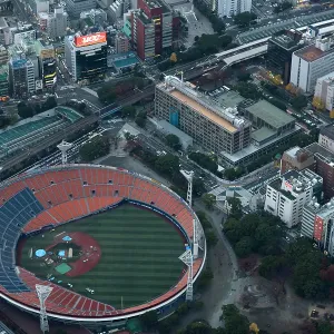 Japan, Yokohama, Kanagawa, Cityscape and Yokohama stadium, aerial view Japan, Yokohama, Kanagawa, Cityscape and Yokohama stadium, aerial view