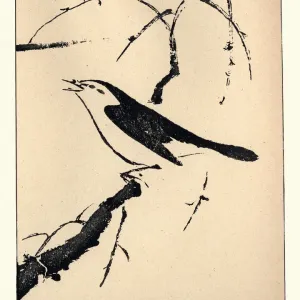 Japanese Art Print: Vintage Engraving of a Bird by Shunboku Japanese Art Print: Vintage Engraving of a Bird by Shunboku