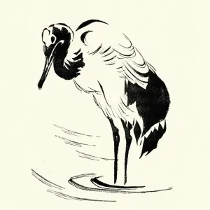 Japanese Art Print - Crane or Heron Engraving Japanese Art Print - Crane or Heron Engraving