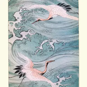 Japanese Print of Storks Flying over Water Japanese Print of Storks Flying over Water