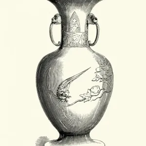 Japanese Bronze Vase Print, 1855 Engraving Japanese Bronze Vase Print, 1855 Engraving