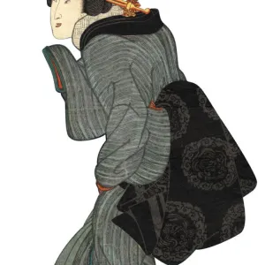 Japanese Woodblock Print of Walking Woman