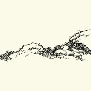 Japanese Woodblock Sketch of a Village Japanese Woodblock Sketch of a Village