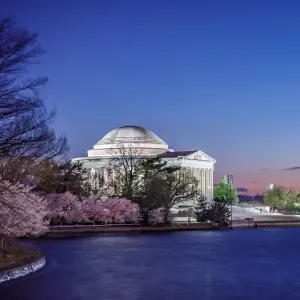Jefferson Memorial Print with Washington Monument and Cherry Blossoms Jefferson Memorial Print with Washington Monument and Cherry Blossoms