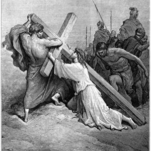 Jesus falling beneath the cross