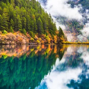 Jiuzhai Valley National Park Autumn Reflection Print Jiuzhai Valley National Park Autumn Reflection Print