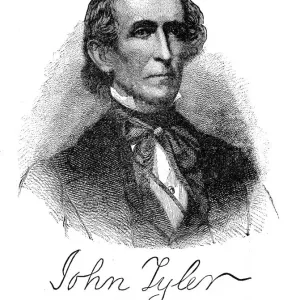 John Tyler - USA President engraving with his signature 1888 John Tyler - USA President engraving with his signature 1888