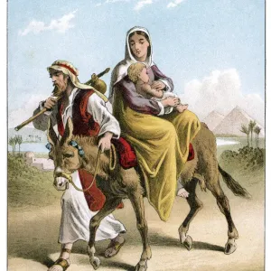 Joseph and Mary's Flight into Egypt Vintage Colour Lithograph Print Joseph and Mary's Flight into Egypt Vintage Colour Lithograph Print