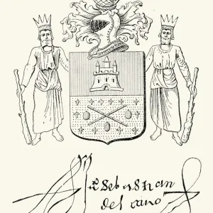 Juan Sebastian Elcano Coat of Arms and Autograph Print Juan Sebastian Elcano Coat of Arms and Autograph Print