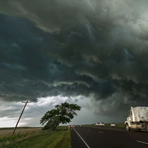 Juggernaut Truck heads towards a Tornado warned storm, Texas, USA