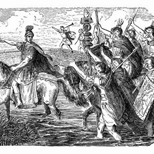 Julius Caesar leading his army across the Rubicon