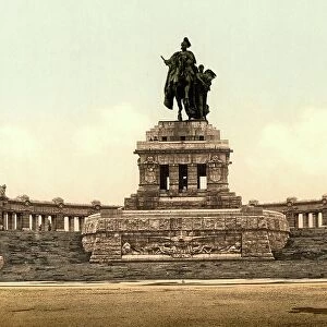 The Kaiser Wilhelm Monument in Koblenz am Rhein, Rhineland-Palatinate, Germany, Historic, digitally restored reproduction of a photochromic print from the 1890s