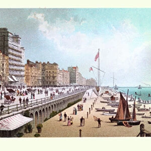 Kings Road, Brighton, East Sussex, a seaside resort. Victorian, Tourists, Beach, Hotels, 19th Century