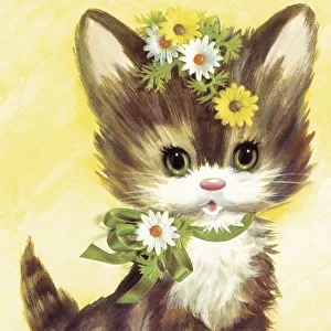 Kitten With Flowers and Bow
