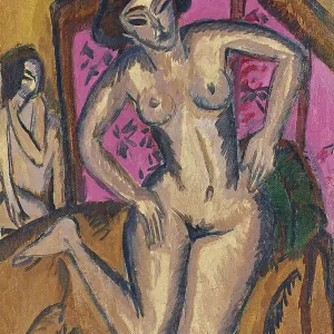 Kneeling Nude in front of Red Screen, ca 1911-1912. Artist: Kirchner, Ernst Ludwig (1880-1938) Kneeling Nude in front of Red Screen, ca 1911-1912. Artist: Kirchner, Ernst Ludwig (1880-1938)