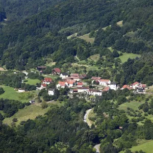 Koefering near Aggsbach, view from the ruins of Aggstein Castle, Wachau, Waldviertel, Lower Austria, Austria, Europe Koefering near Aggsbach, view from the ruins of Aggstein Castle, Wachau, Waldviertel, Lower Austria, Austria, Europe