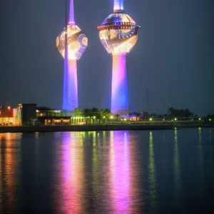 Kuwait Towers illuminated, Kuwait City