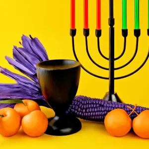 Contemporary Kwanzaa Print with Corn, Apples, and Candles Contemporary Kwanzaa Print with Corn, Apples, and Candles