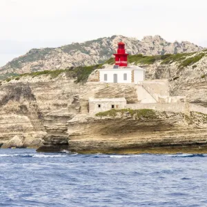 La Madonetta lighthouse on cliff, Bonifacio, Corse, France